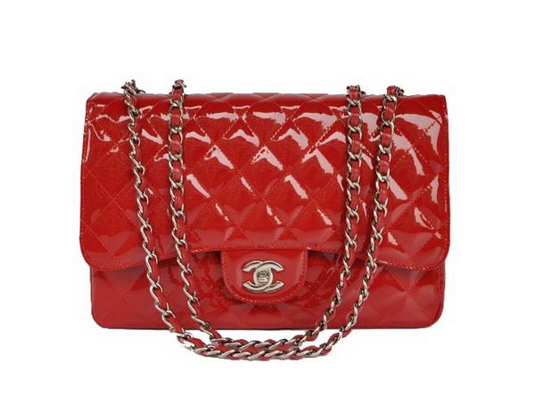 Best New Color Chanel A28600 Red Patent Leather Classic Flap Bag Silver Replica